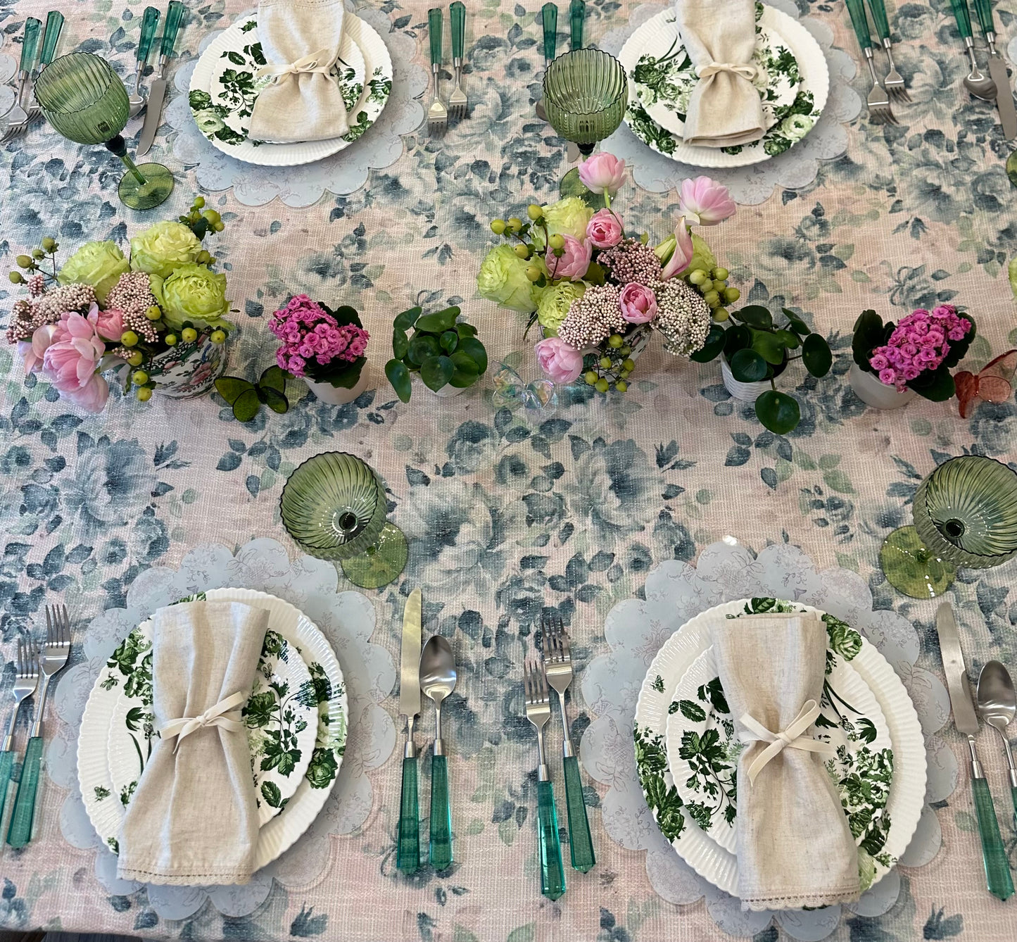 Blue Green Nude Florals (burlap)