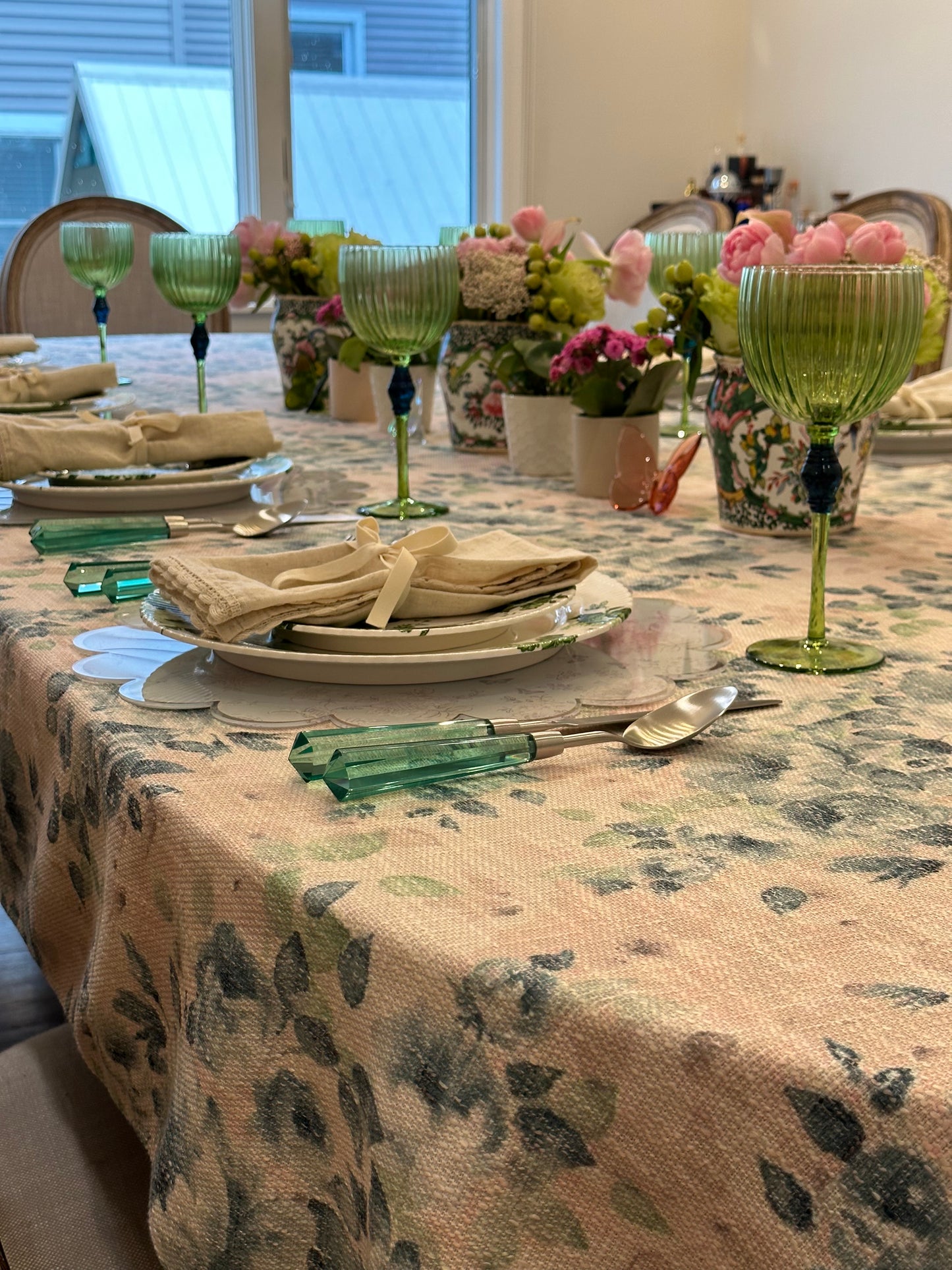 Blue Green Nude Florals (burlap)