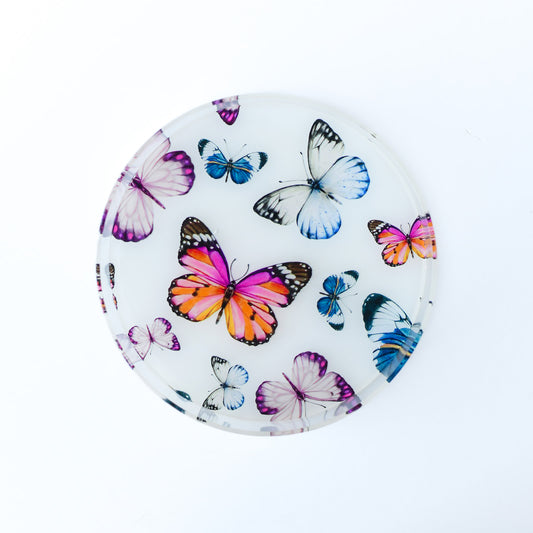 Colorful Butterflies Round Tray