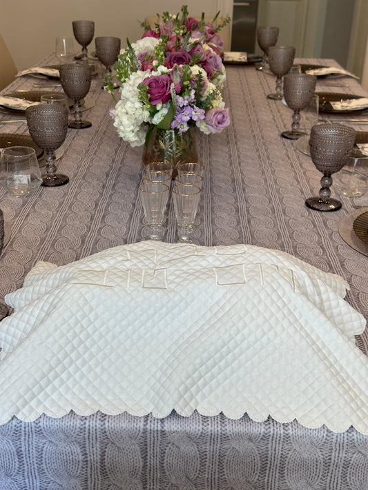 White Scallop Challah Cover