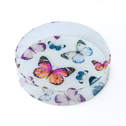 Colorful Butterflies Round Tray