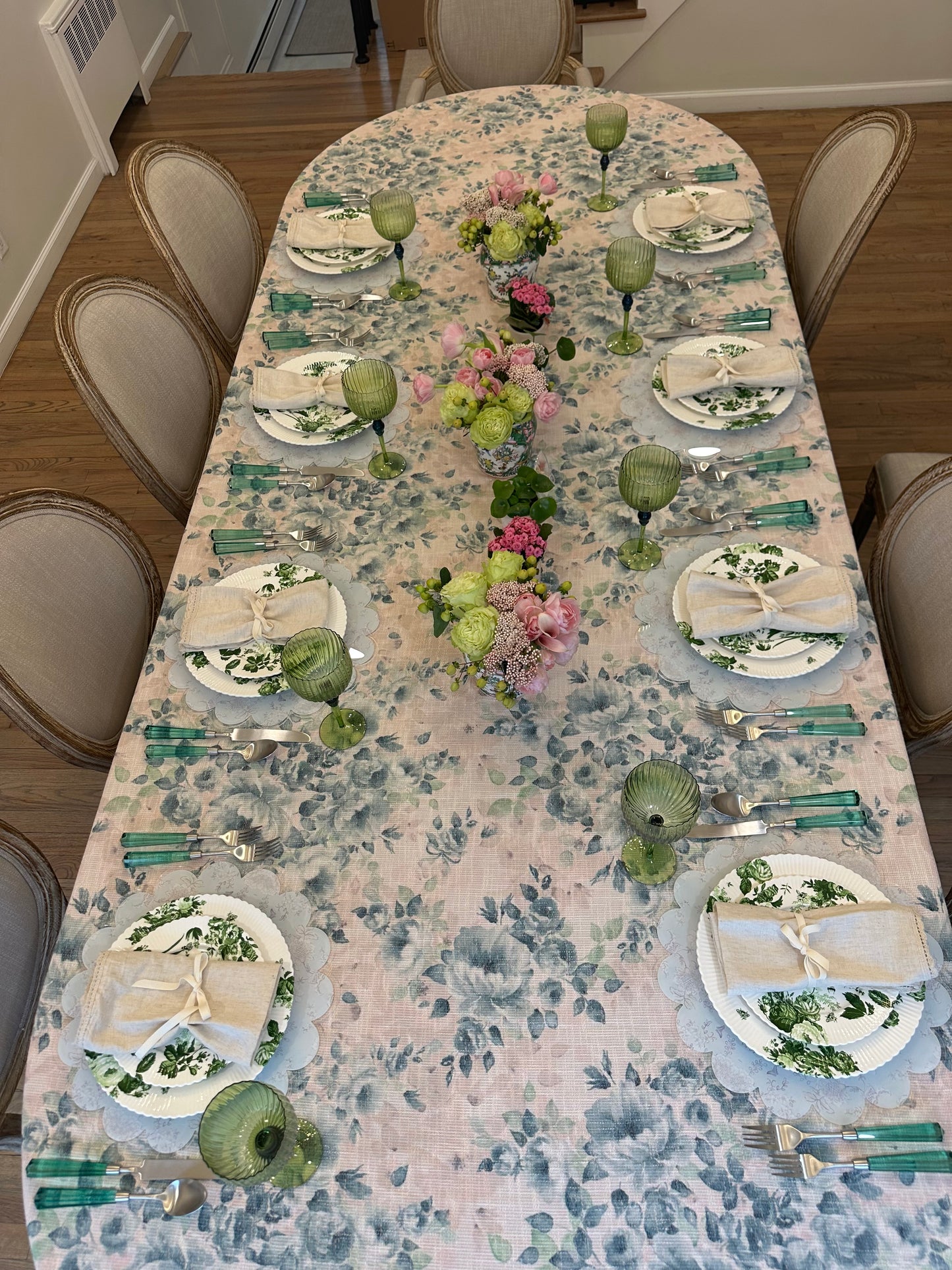 Blue Green Nude Florals (burlap)