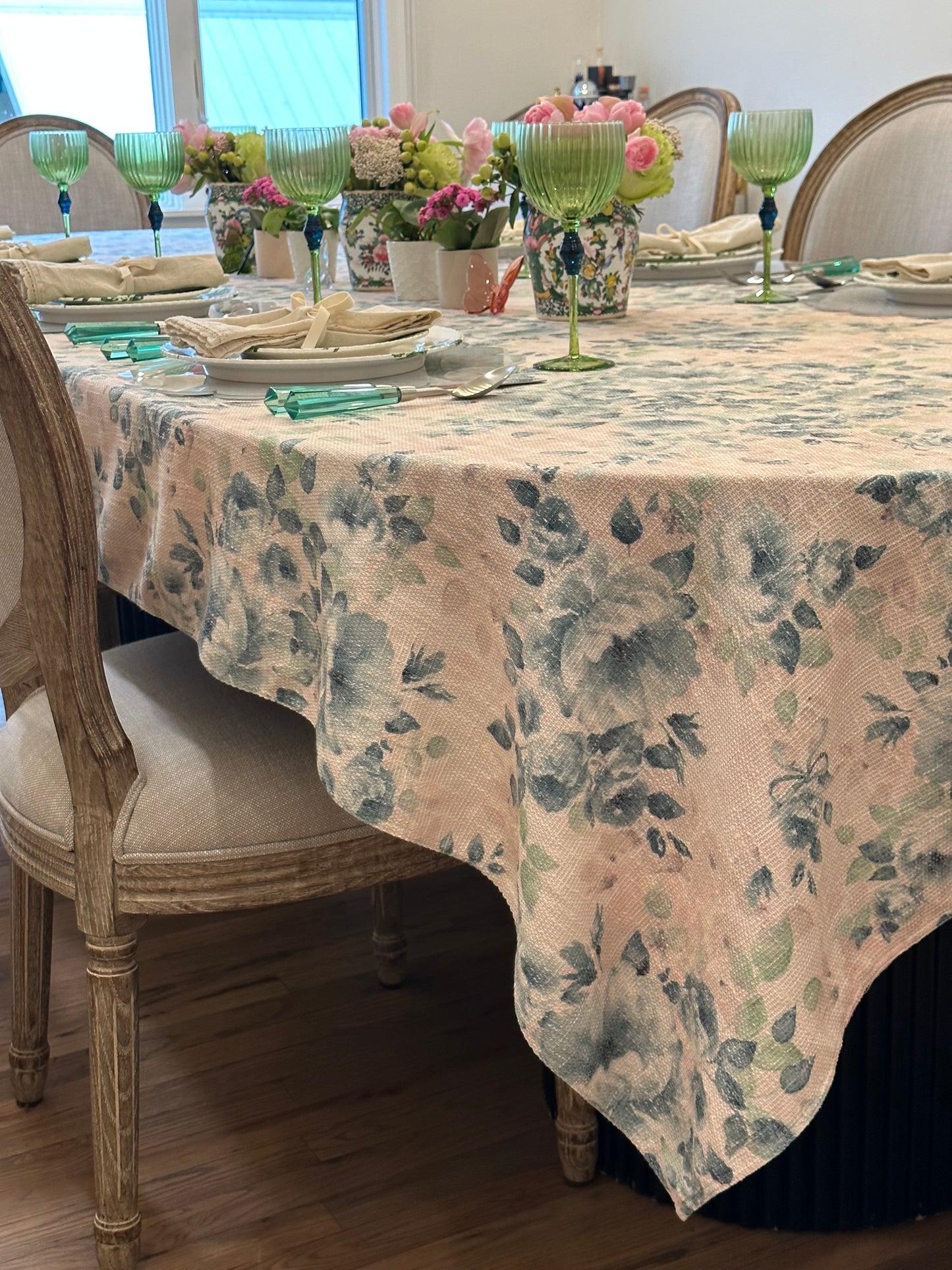 Blue Green Nude Florals (burlap)