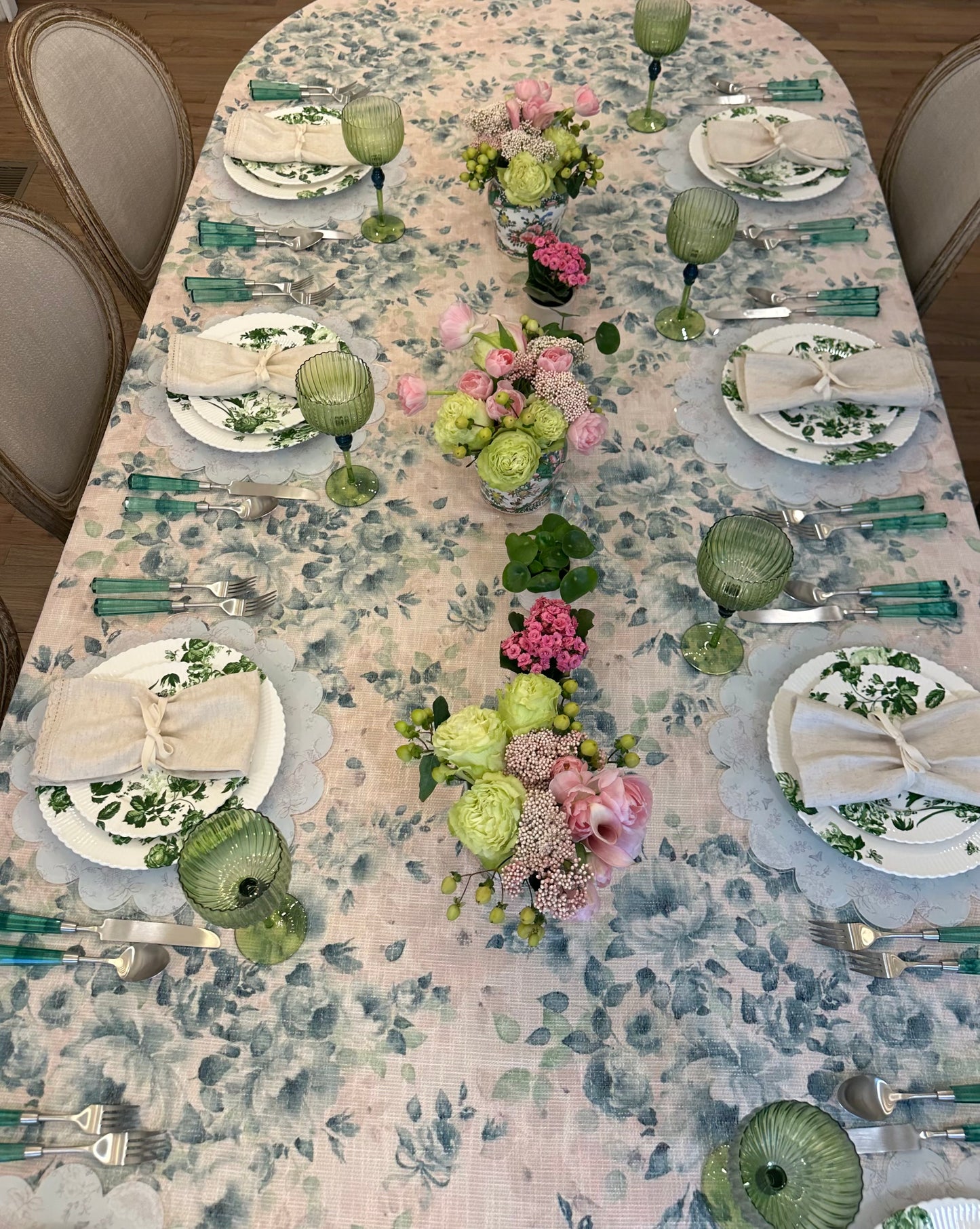 Blue Green Nude Florals (burlap)