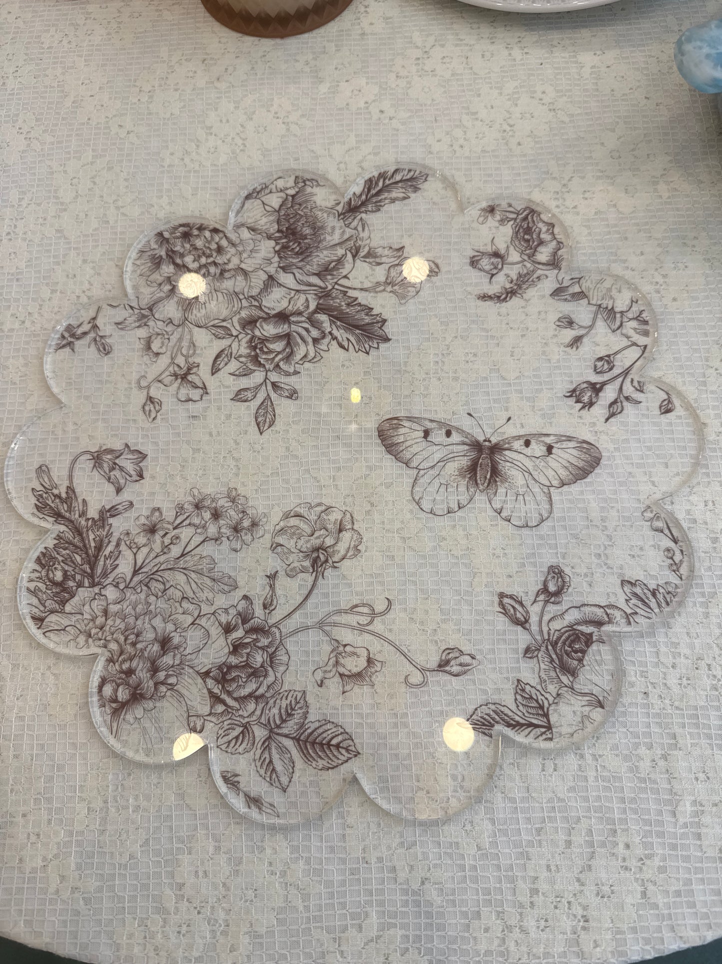 Taupey Toile Chargers (Extra thick lucite) Luxe