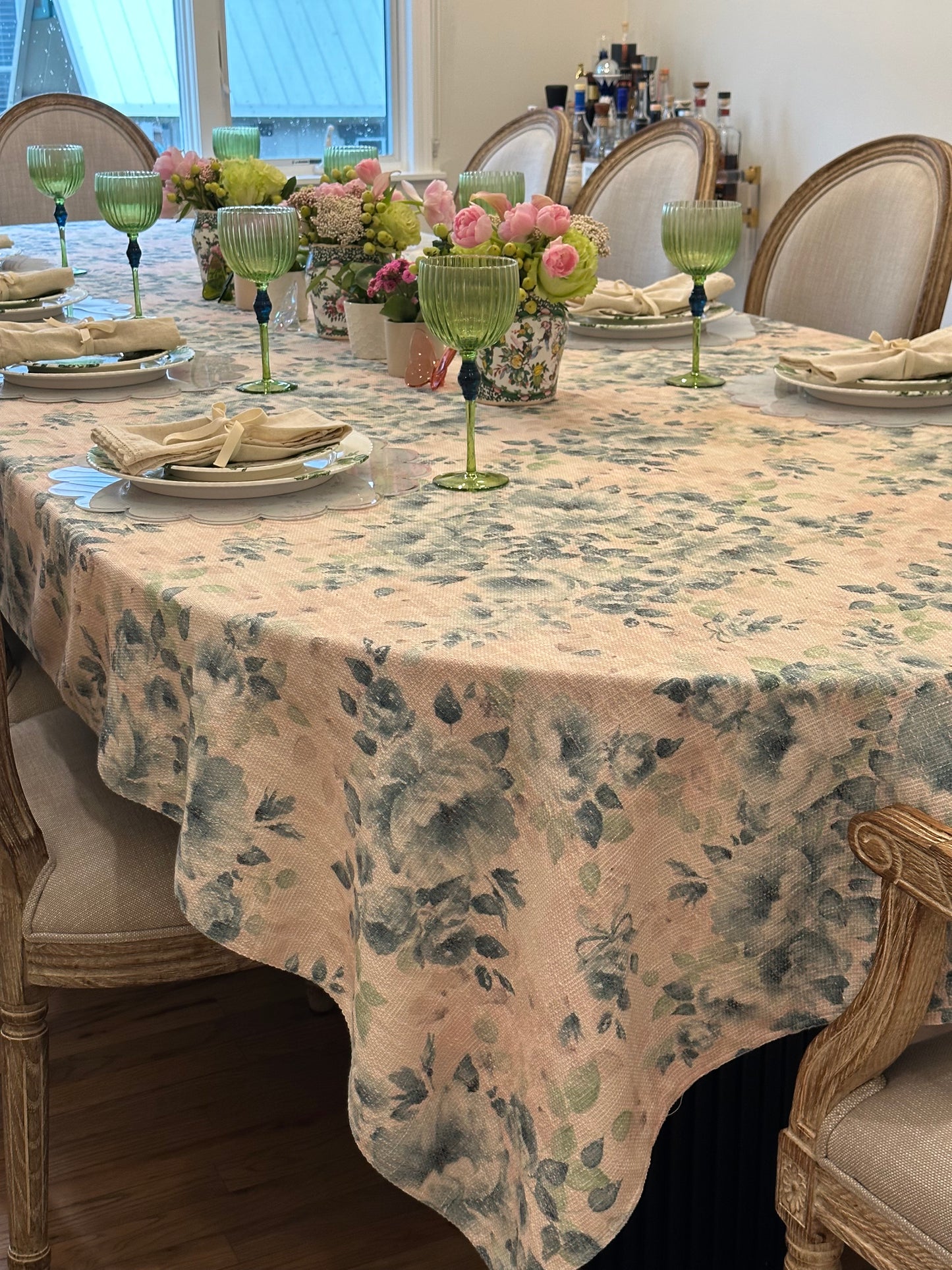 Blue Green Nude Florals (burlap)