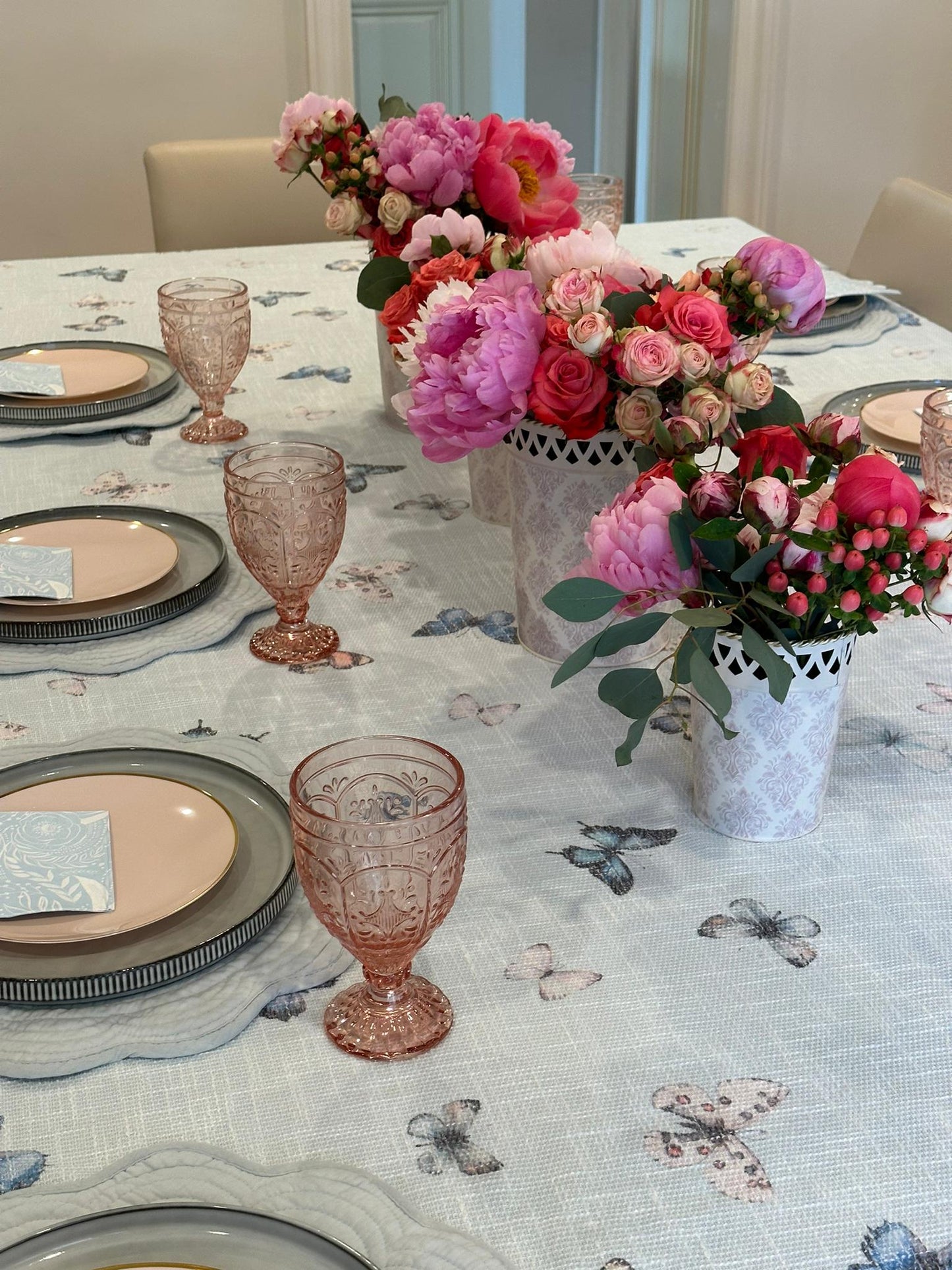 Blue Butterflies Burlap