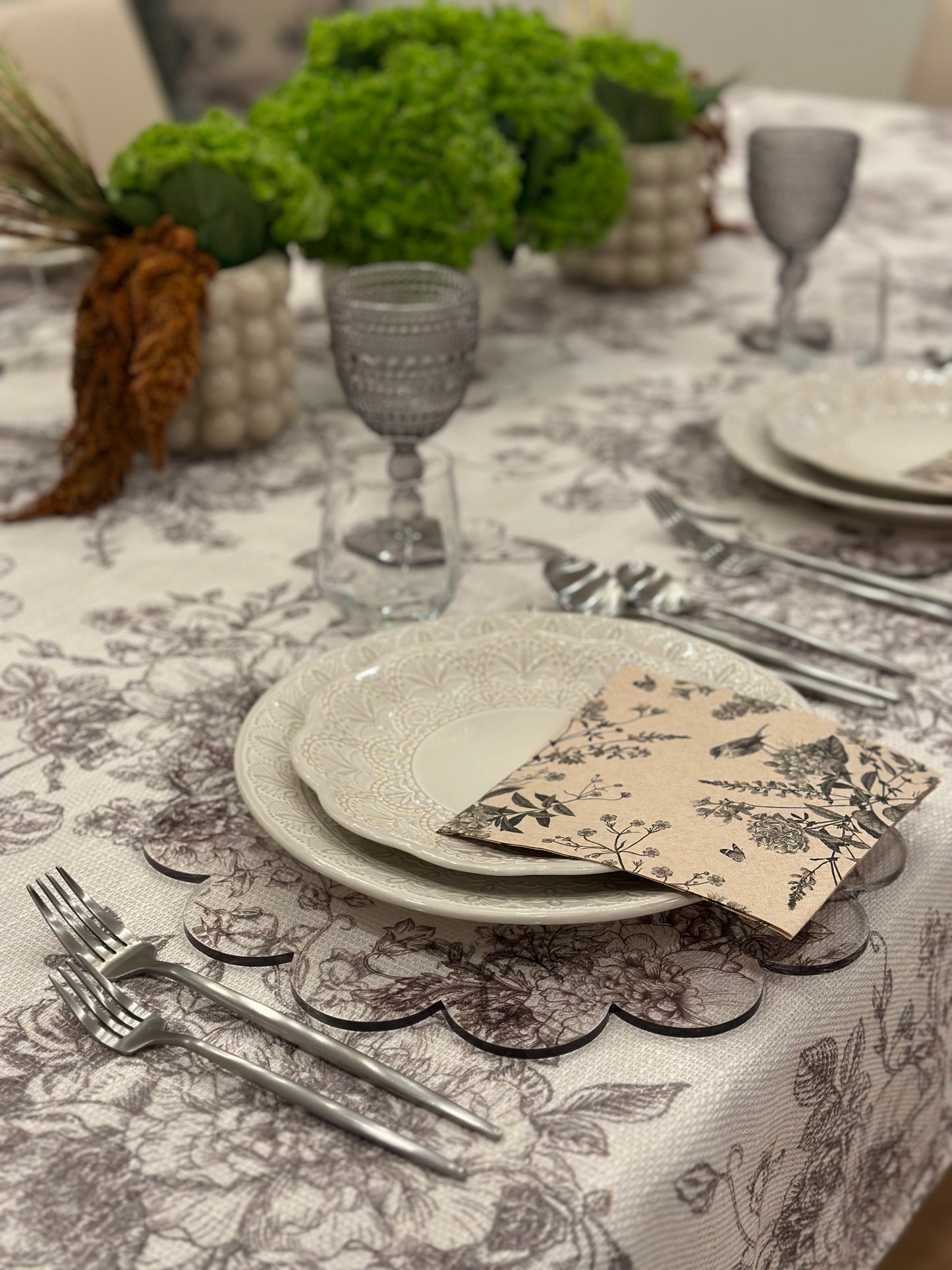 Taupey Toile Chargers (Extra thick lucite) Luxe