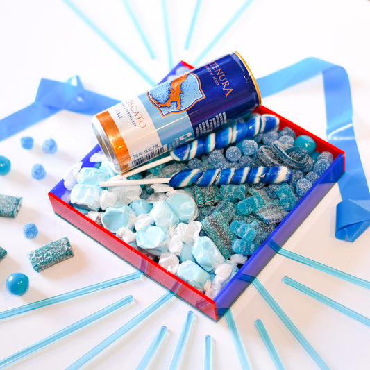 Blue MM candy tray + Can
