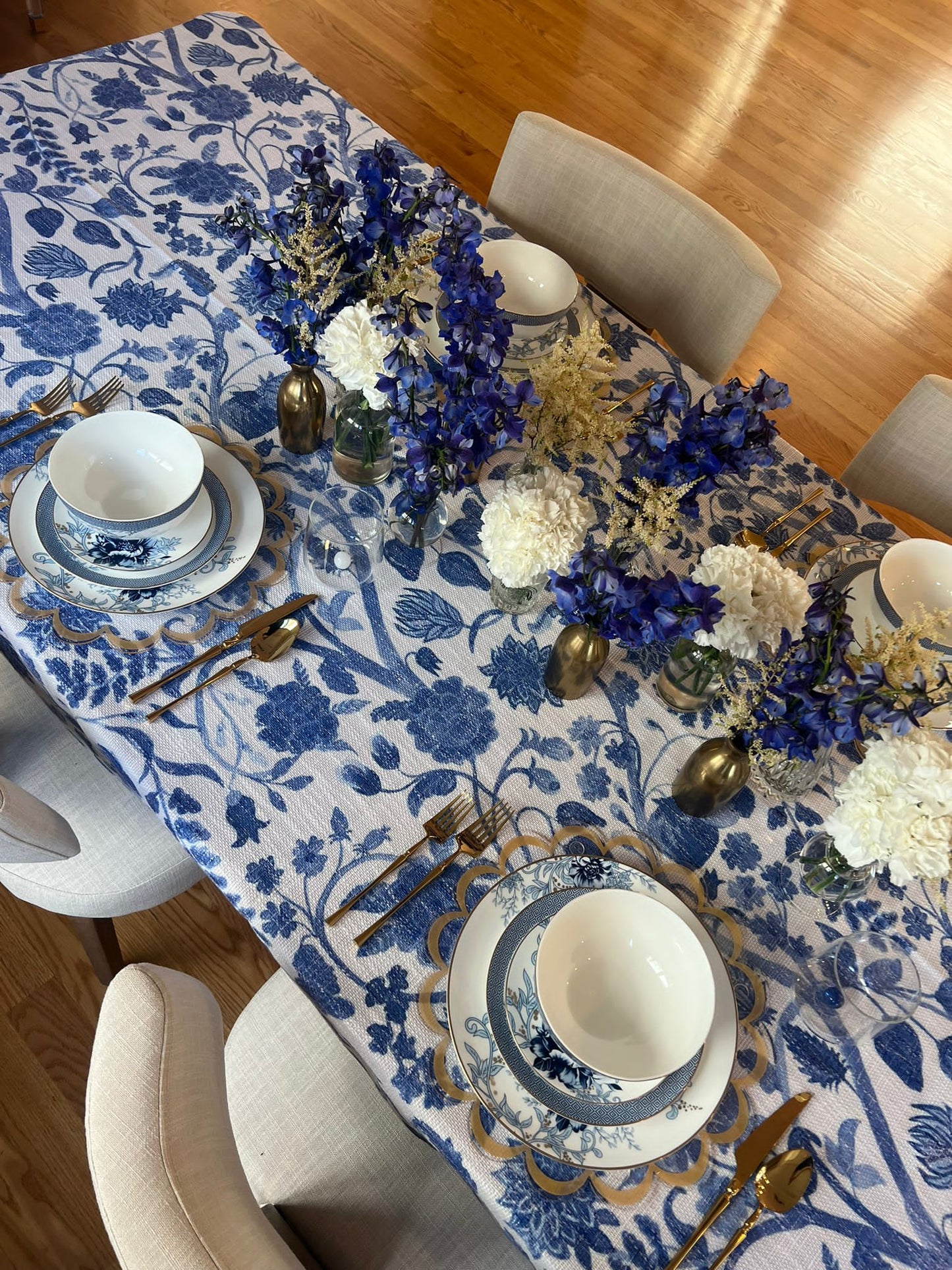 Blue Floral Burlap