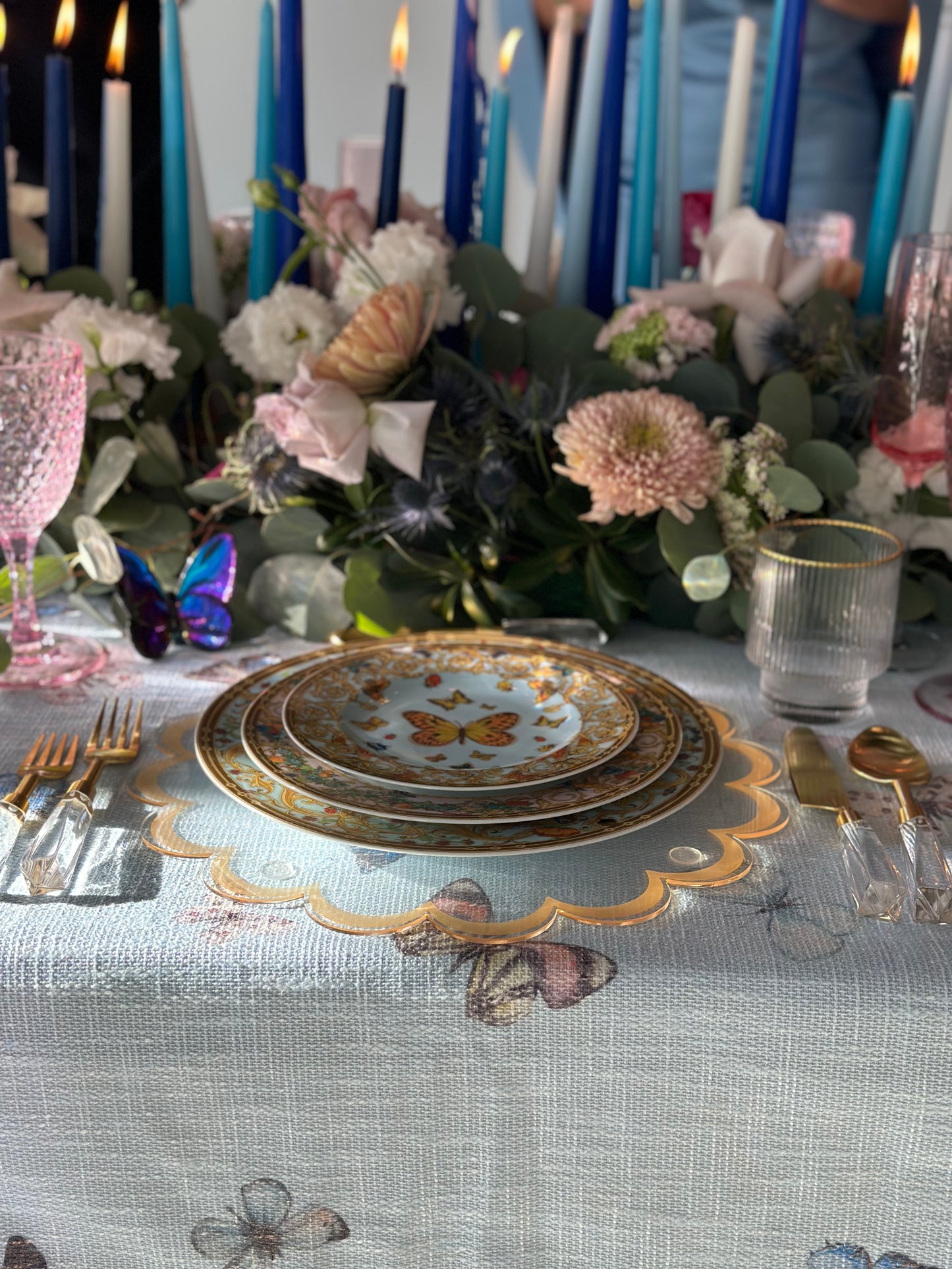 Blue Butterflies Burlap