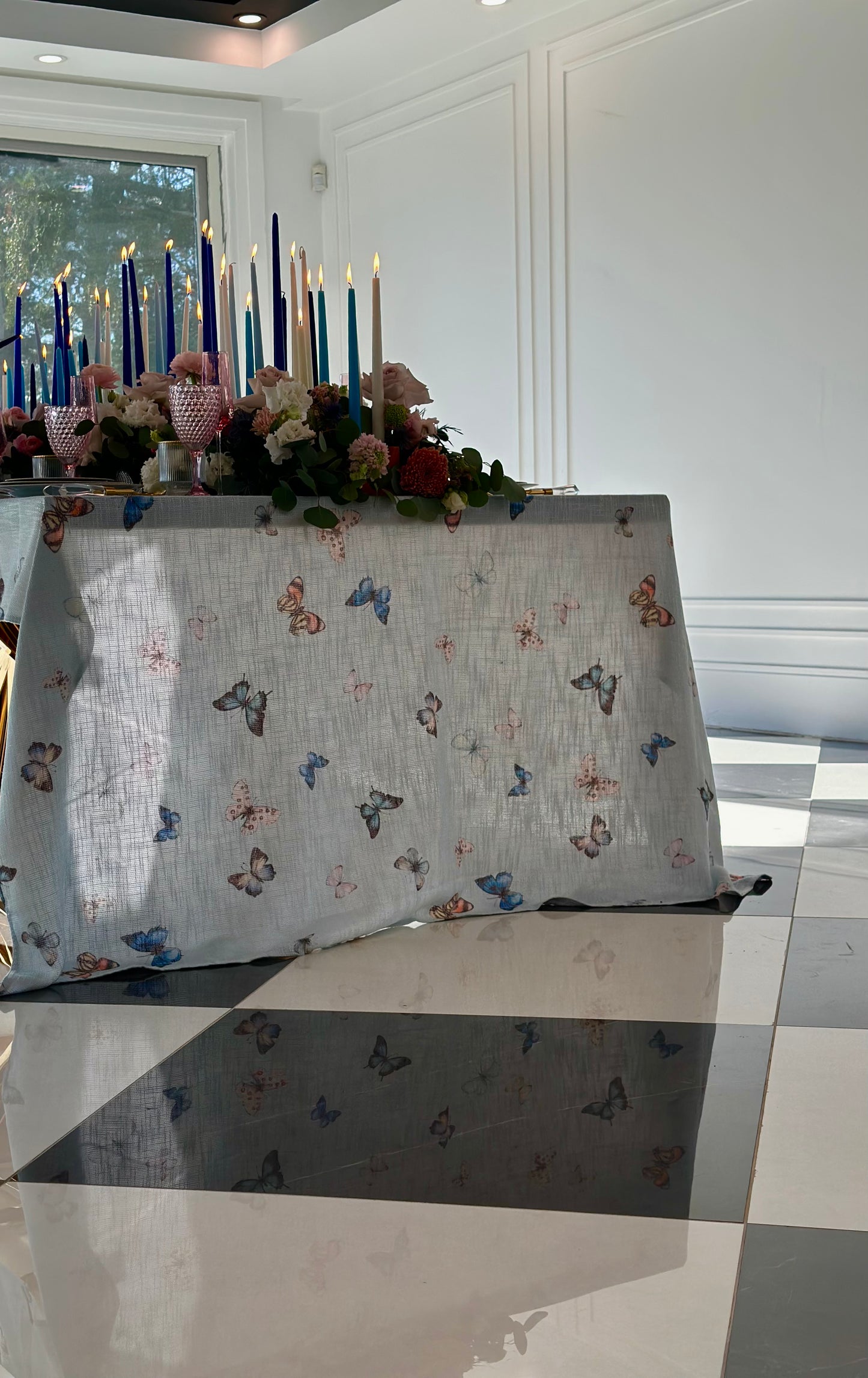 Blue Butterflies Burlap