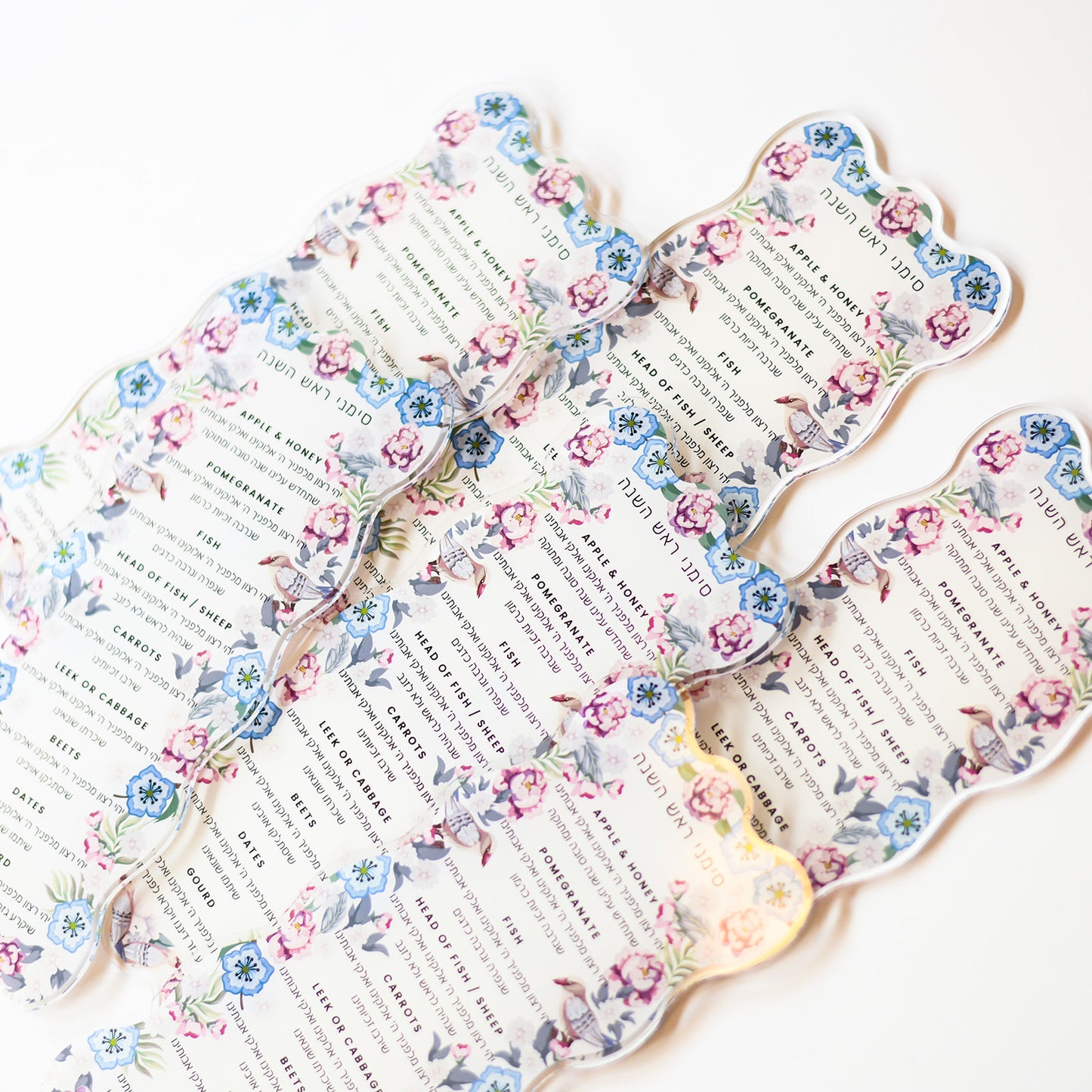 Colorful Chinoiserie Print New Scallop style Simanim Cards