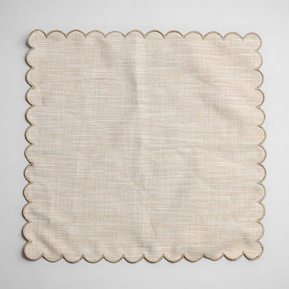 Neutral Linen Napkin with Mocha Scallop