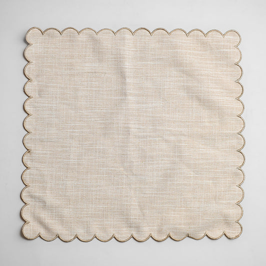 Neutral Linen Napkin with Mocha Scallop