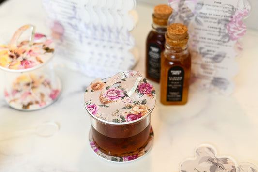 Lucite Honey Dish: Maroon Flowers Design