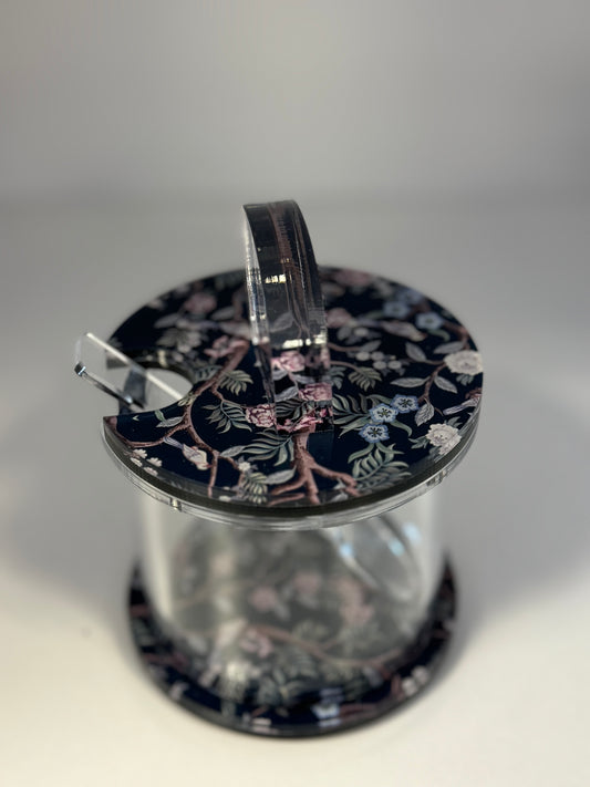 Lucite Honey Dish: Deep Navy Chinoiserie Beauty Print