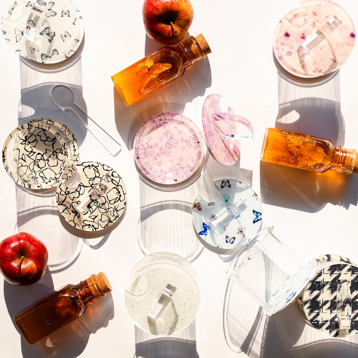 Lucite Honey Dish: Houndstooth Print