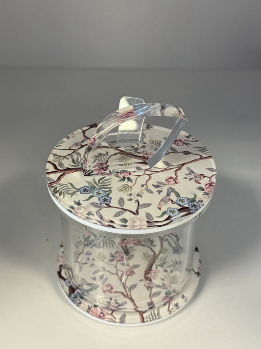 Lucite Honey Dish: Colorful Chinoiserie Print