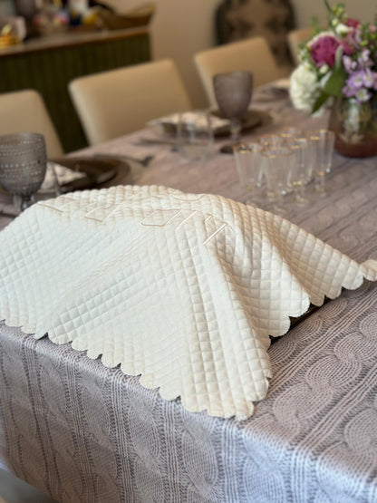 White Scallop Challah Cover