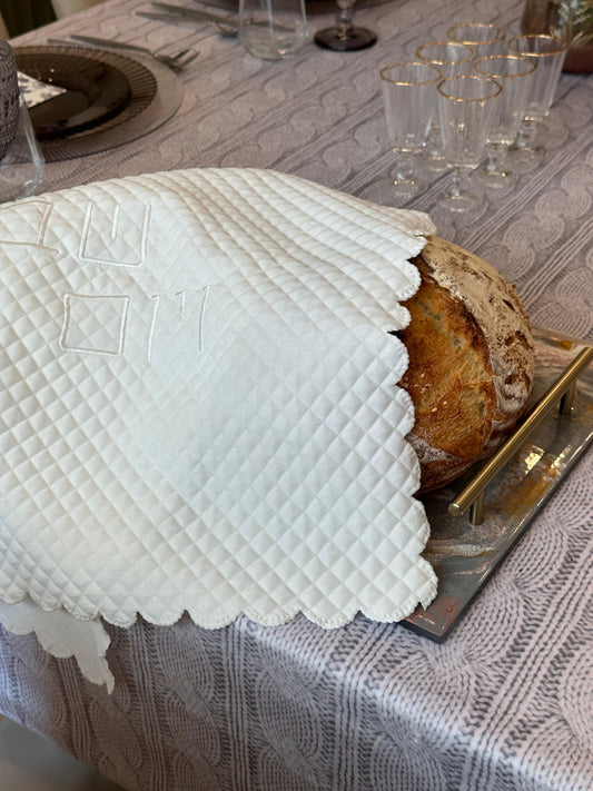 White Scallop Challah Cover