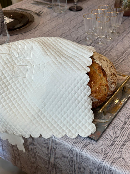 White Scallop Challah Cover