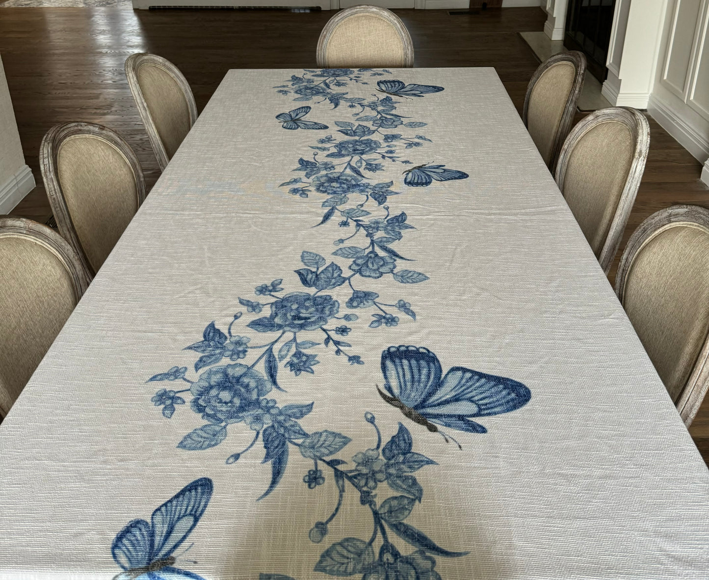 Blue Butterfly Runner Style Burlap