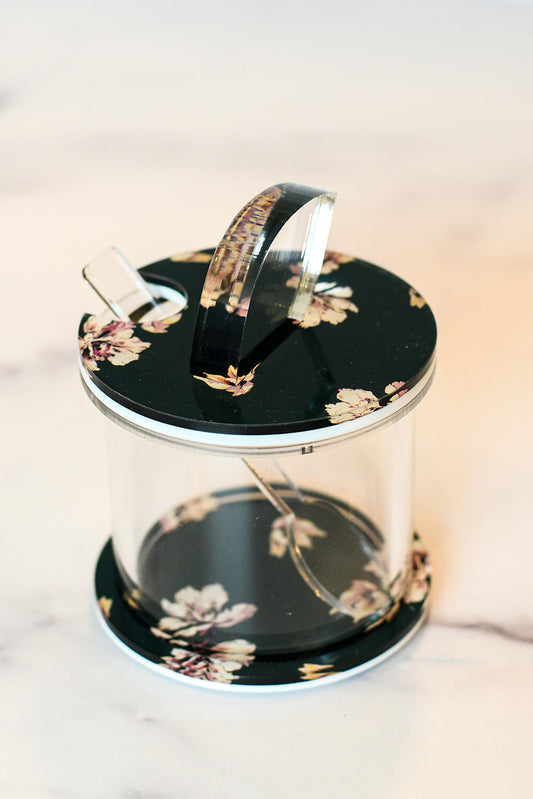 Lucite Honey Dish: Deep Emerald Green x Copper flowers Design