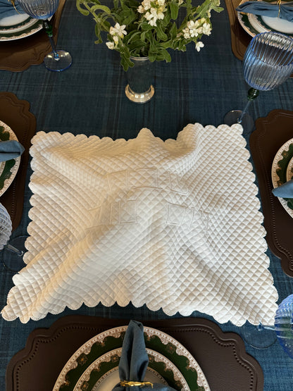White Scallop Challah Cover