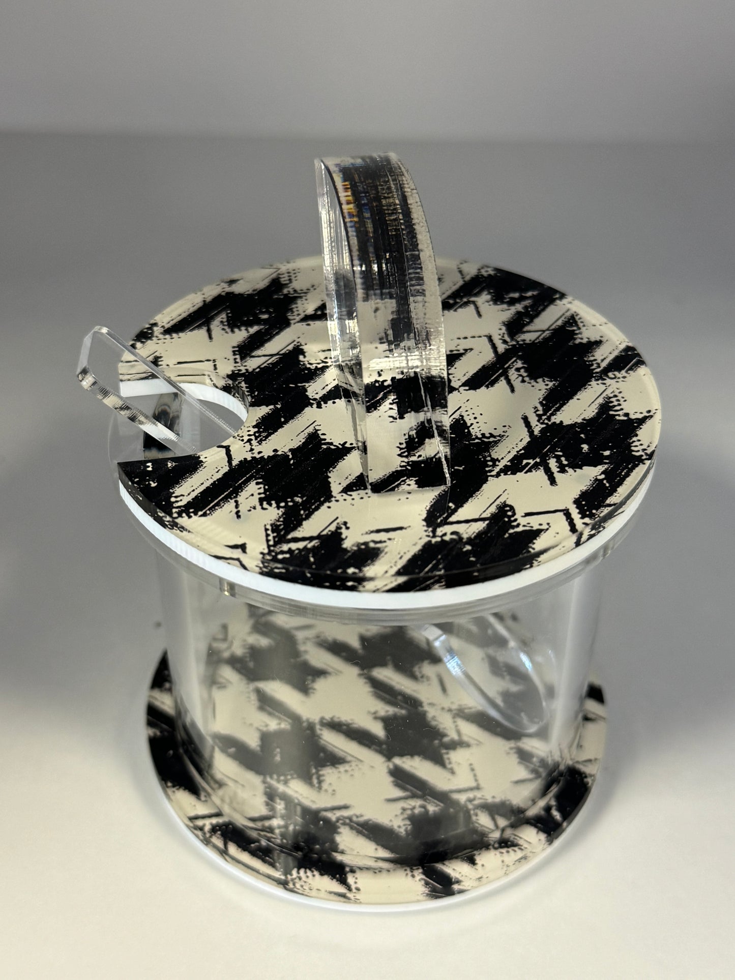 Lucite Honey Dish: Houndstooth Print