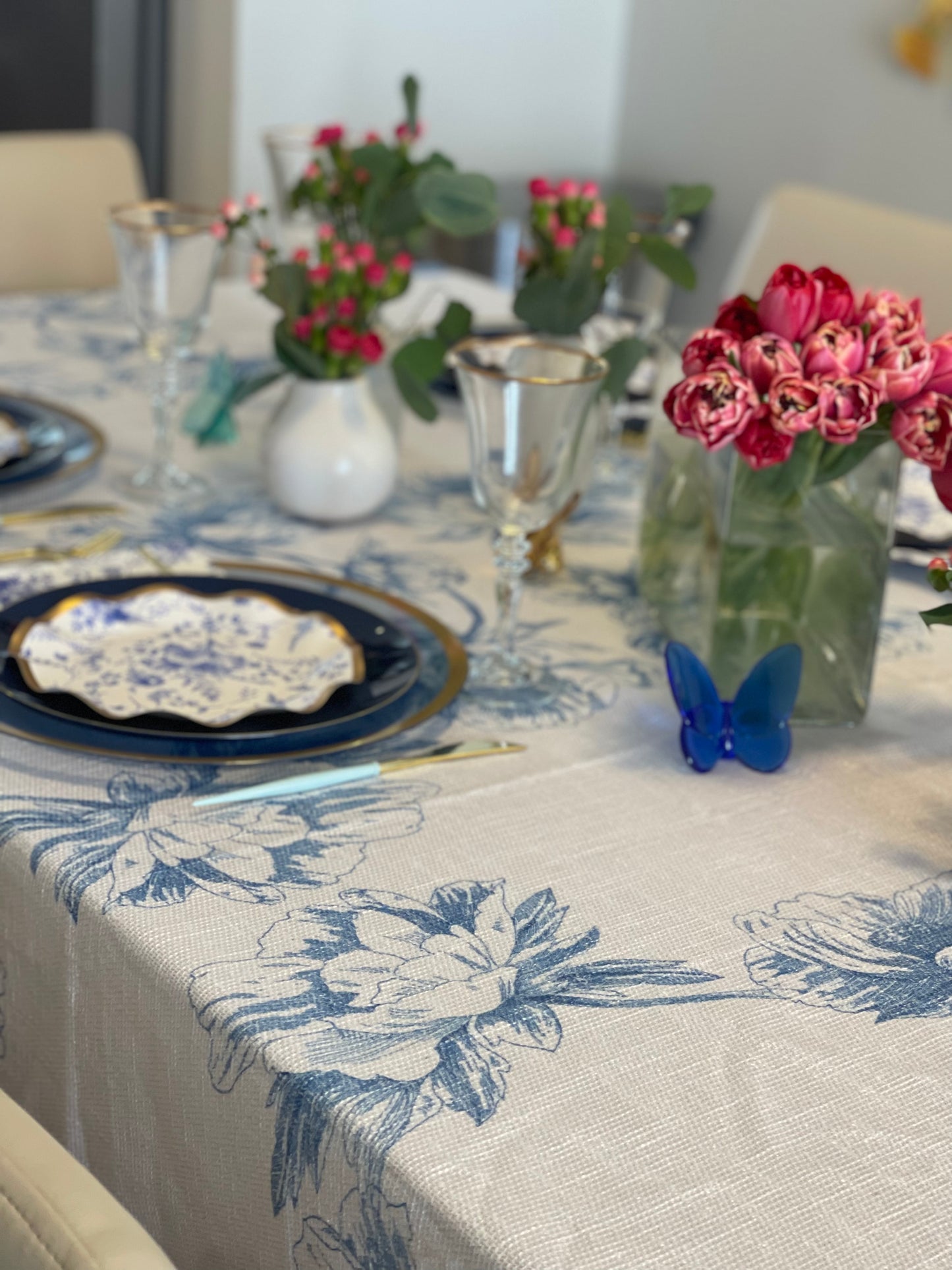 Blue Flower Diamonds Burlap