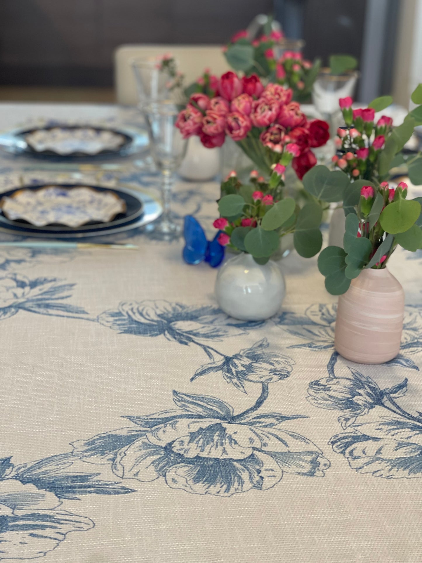 Blue Flower Diamonds Burlap