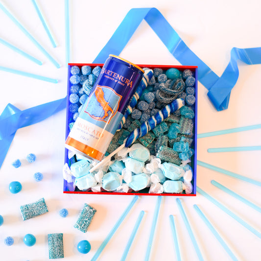 Blue MM candy tray + Can