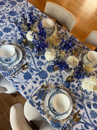 Blue Floral Burlap