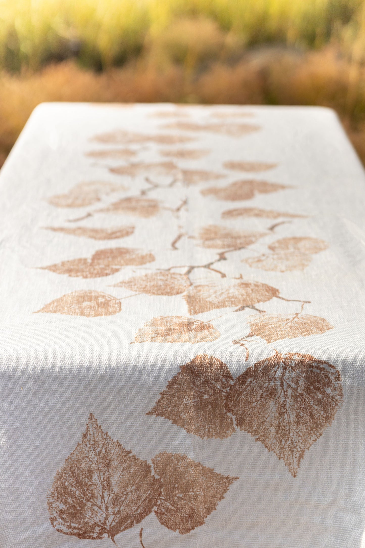Burlap Bronze Leaf Tablecloth