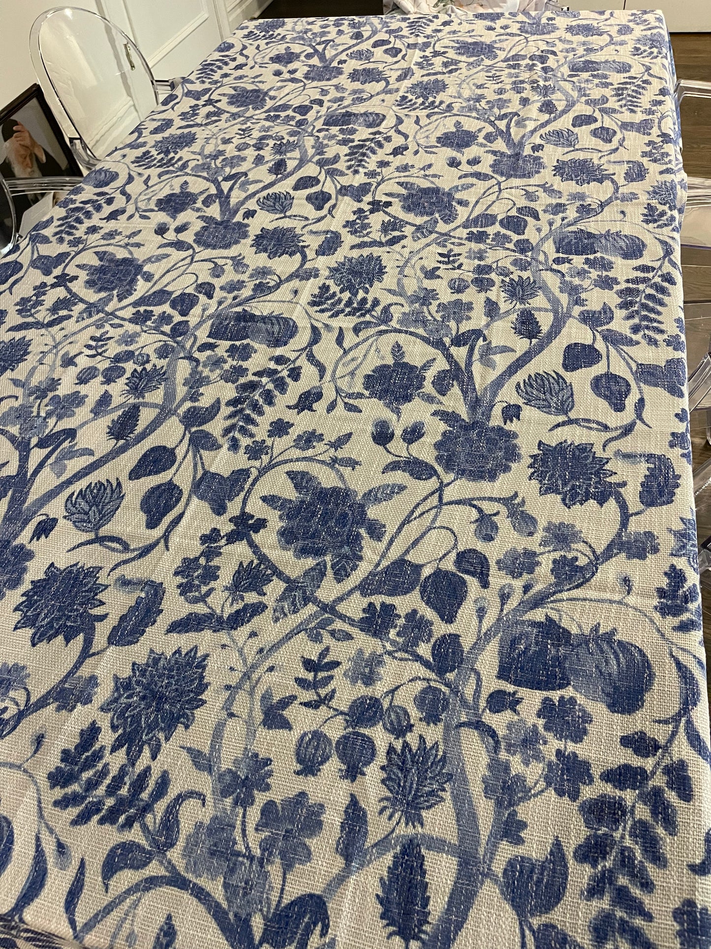 Blue Floral Burlap