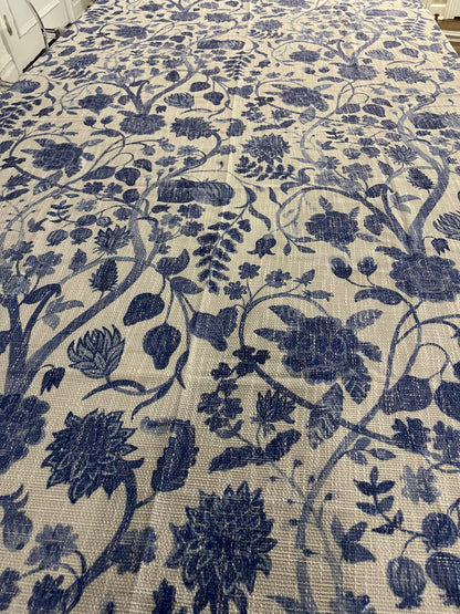 Blue Floral Burlap