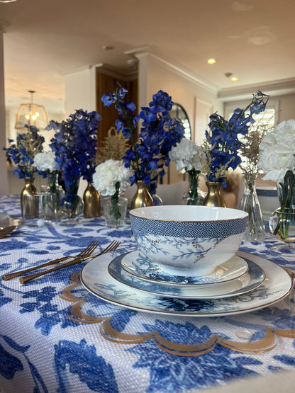Blue Floral Burlap